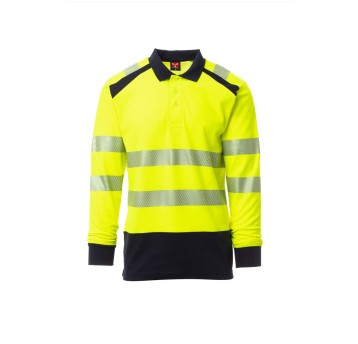 KOSZULKA ODBLASKOWA POLO Z DŁGUIM RĘKAWEM MĘSKA ROAD WINTER - ŻÓŁTY FLUO/GRANATOWY