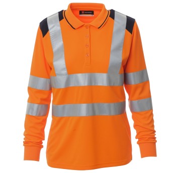 KOSZULKA POLO DŁUGI RĘKAW GUARD+WINTER LADY - POMARAŃCZOWY FLUO-GRANATOWY