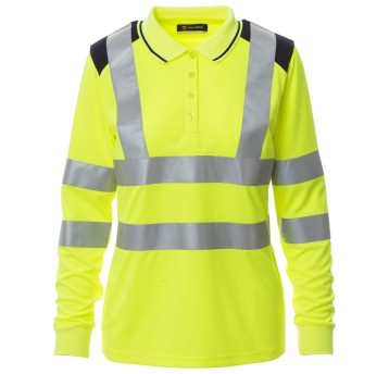 KOSZULKA POLO DŁUGI RĘKAW GUARD+WINTER LADY - ŻÓŁTY FLUO-GRANATOWY