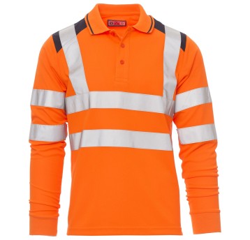 KOSZULKA POLO DŁUGI RĘKAW GUARD+WINTER - POMARAŃCZOWY FLUO-GRANATOWY