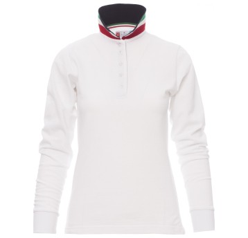 KOSZULKA POLO DŁUGI RĘKAW LONG NATION LADY - BIAŁY-WŁOCHY