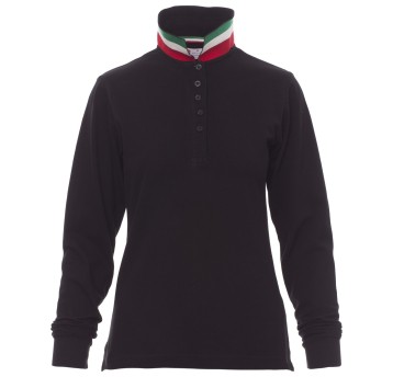 KOSZULKA POLO DŁUGI RĘKAW LONG NATION LADY - CZARNY-WŁOCHY