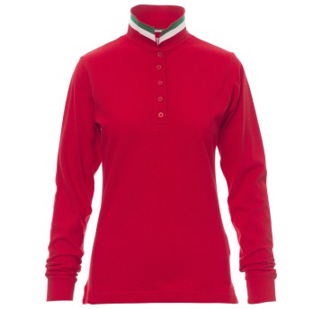 KOSZULKA POLO DŁUGI RĘKAW LONG NATION LADY - CZERWONY-WŁOCHY