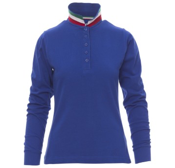 KOSZULKA POLO DŁUGI RĘKAW LONG NATION LADY - KRÓLEWSKI NIEBIESKI-WŁOCHY