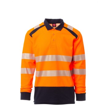 KOSZULKA POLO DŁUGI RĘKAW ROAD WINTER - POMARAŃCZOWY FLUO-GRANATOWY