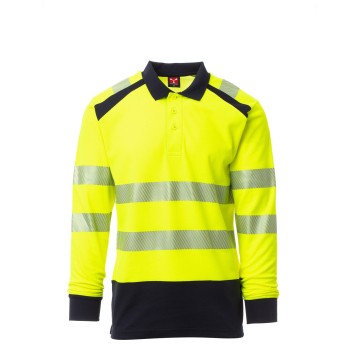 KOSZULKA POLO DŁUGI RĘKAW ROAD WINTER - ŻÓŁTY FLUO-GRANATOWY