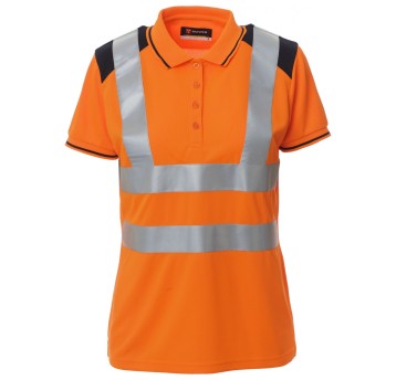 KOSZULKA POLO KRÓTKI RĘKAW GUARD+LADY - POMARAŃCZOWY FLUO-GRANATOWY