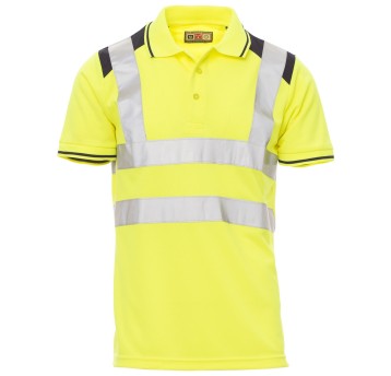 KOSZULKA POLO KRÓTKI RĘKAW GUARD+ - ŻÓŁTY FLUO-GRANATOWY