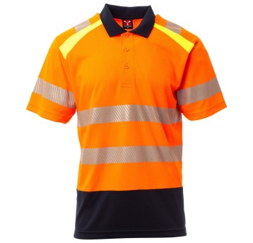 KOSZULKA POLO KRÓTKI RĘKAW LANE - POMARAŃCZOWY FLUO-GRANATOWY