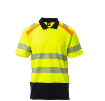 KOSZULKA POLO KRÓTKI RĘKAW LANE - ŻÓŁTY FLUO-GRANATOWY