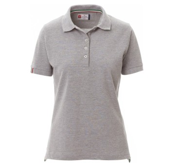 KOSZULKA POLO KRÓTKI RĘKAW NATION LADY MELANGE - SZARY MELANŻ-WŁOCHY