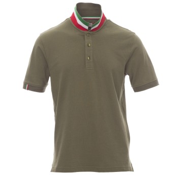 KOSZULKA POLO KRÓTKI RĘKAW NATION - ZIELONY WOJSKOWY-WŁOCHY