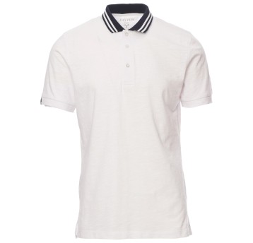 KOSZULKA POLO KRÓTKI RĘKAW NAUTIC - BIAŁY-GRANATOWO-BIAŁY-ŻÓŁTY FLUO