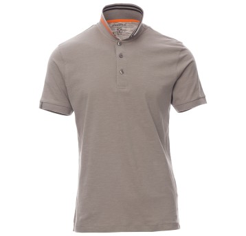 KOSZULKA POLO KRÓTKI RĘKAW NAUTIC - JASNOSZARY-CZARNO-POMARAŃCZOWY FLUO