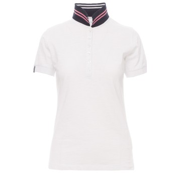 KOSZULKA POLO KRÓTKI RĘKAW NAUTIC LADY - BIAŁY-GRANATOWO-BIAŁY-FUKSJOWY FLUO