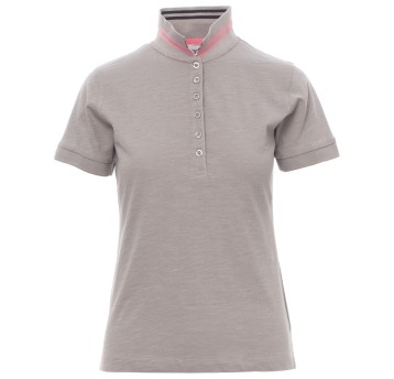 KOSZULKA POLO KRÓTKI RĘKAW NAUTIC LADY - JASNOSZARY-CZARNO-FUKSJOWY FLUO