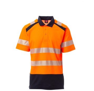 KOSZULKA POLO KRÓTKI RĘKAW ROAD - POMARAŃCZOWY FLUO-GRANATOWY