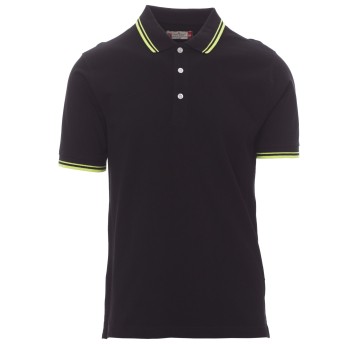 KOSZULKA POLO KRÓTKI RĘKAW SKIPPER - CZARNY-ŻÓŁTY NEON