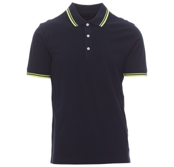 KOSZULKA POLO KRÓTKI RĘKAW SKIPPER - GRANATOWY-ŻÓŁTY NEON