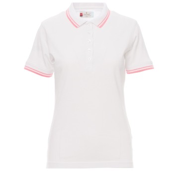 KOSZULKA POLO KRÓTKI RĘKAW SKIPPER LADY - BIAŁY-FUKSJOWY NEON