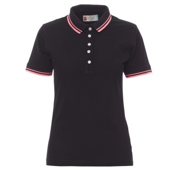 KOSZULKA POLO KRÓTKI RĘKAW SKIPPER LADY - CZARNY-FUKSJOWY NEON