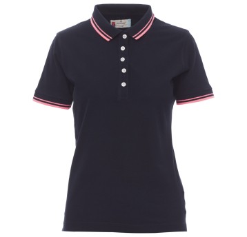 KOSZULKA POLO KRÓTKI RĘKAW SKIPPER LADY - GRANATOWY-FUKSJOWY NEON