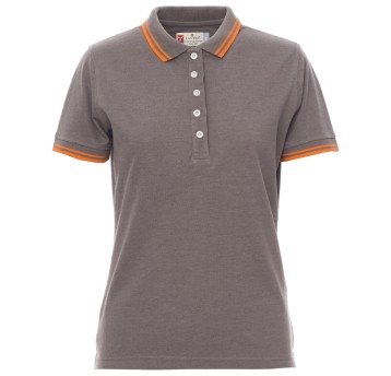 KOSZULKA POLO KRÓTKI RĘKAW SKIPPER LADY MELANGE - SZARY POPIELATY MELANŻ-POMARAŃCZOWY