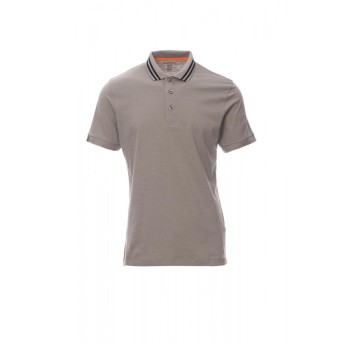 KOSZULKA POLO MĘSKA NAUTIC - JASNOSZARY/CZARNO-POMARAŃCZOWY FLUO