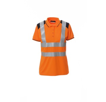 KOSZULKA POLO ODBLASKOWA DAMSKA GUARD+LADY - POMARAŃCZOWY FLUO/GRANATOWY