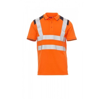 KOSZULKA POLO ODBLASKOWA MĘSKA GUARD+ - POMARAŃCZOWY FLUO/GRANATOWY