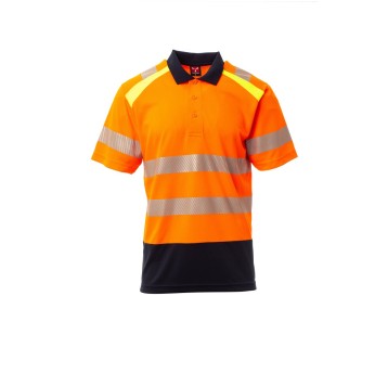 KOSZULKA POLO ODBLASKOWA MĘSKA LANE - POMARAŃCZOWY FLUO/GRANATOWY