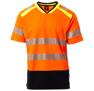 KOSZULKA T-SHIRT KRÓTKI RĘKAW ALLEY - POMARAŃCZOWY FLUO-GRANATOWY