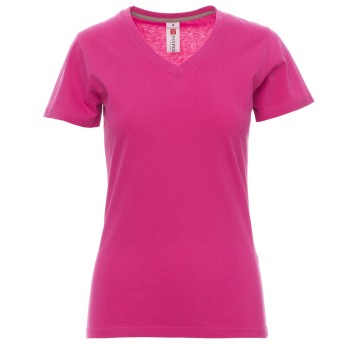 KOSZULKA T-SHIRT KRÓTKI RĘKAW V-NECK LADY - FUKSJOWY