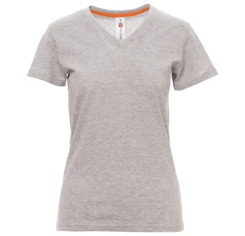 KOSZULKA T-SHIRT KRÓTKI RĘKAW V-NECK LADY MELANGE - SZARY MELANŻ