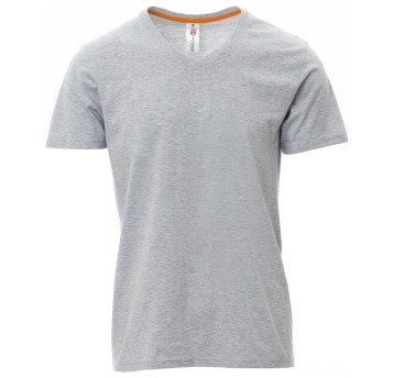 KOSZULKA T-SHIRT KRÓTKI RĘKAW V-NECK MELANGE - SZARY MELANŻ