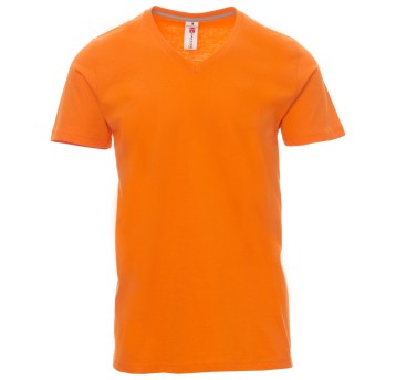 KOSZULKA T-SHIRT KRÓTKI RĘKAW V-NECK - POMARAŃCZOWY
