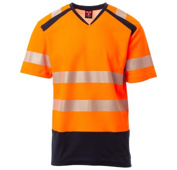 KOSZULKA T-SHIRT KRÓTKI RĘKAW WAY - POMARAŃCZOWY FLUO-GRANATOWY