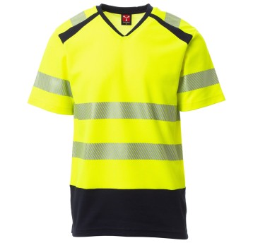 KOSZULKA T-SHIRT KRÓTKI RĘKAW WAY - ŻÓŁTY FLUO-GRANATOWY