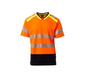 KOSZULKA T-SHIRT ODBLASKOWA SEREK MĘSKA ALLEY - POMARAŃCZOWY FLUO/GRANATOWY