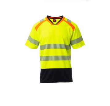 KOSZULKA T-SHIRT ODBLASKOWA SEREK MĘSKA ALLEY - ŻÓŁTY FLUO/GRANATOWY