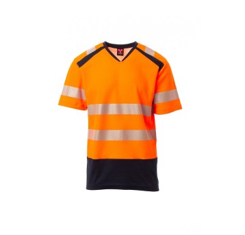 KOSZULKA T-SHIRT ODBLASKOWA SEREK MĘSKA WAY - POMARAŃCZOWY FLUO/GRANATOWY