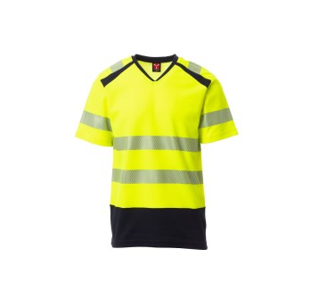 KOSZULKA T-SHIRT ODBLASKOWA SEREK MĘSKA WAY - ŻÓŁTY FLUO/GRANATOWY