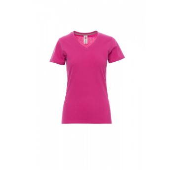 KOSZULKA T-SHIRT SEREK DAMSKA V-NECK LADY - FUKSJOWY