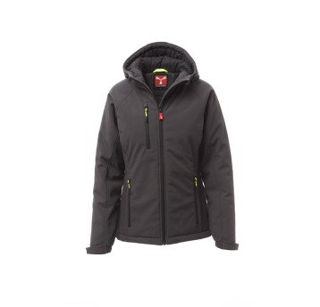 KURTKA OCIEPLANA SOFTSHELL Z KAPTUREM DAMSKA GALE PAD LADY - ANTRACYTOWY/CZARNY