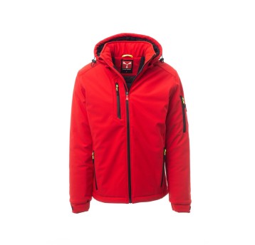 KURTKA OCIEPLANA SOFTSHELL Z KAPTUREM MĘSKA CREEK PAD - CZERWONY/CZARNY