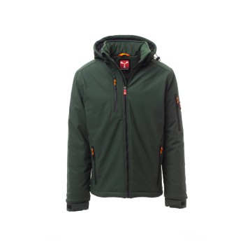 KURTKA OCIEPLANA SOFTSHELL Z KAPTUREM MĘSKA CREEK PAD - LEŚNA ZIELEŃ/CZARNY