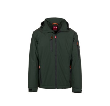 KURTKA OCIEPLANA SOFTSHELL Z KAPTUREM MĘSKA CREEK PAD ULTRALITE - LEŚNA ZIELEŃ/CZARNY