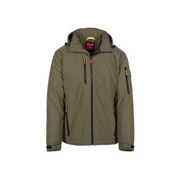 KURTKA OCIEPLANA SOFTSHELL Z KAPTUREM MĘSKA CREEK PAD ULTRALITE - ZIELONY WOJSKOWY/ZIELONY