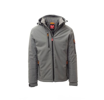 KURTKA OCIEPLANA SOFTSHELL Z KAPTUREM MĘSKA CREEK PAD - ZADYMIONY/CZARNY