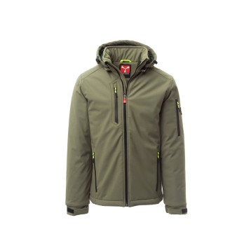 KURTKA OCIEPLANA SOFTSHELL Z KAPTUREM MĘSKA CREEK PAD - ZIELONY WOJSKOWY/ZIELONY